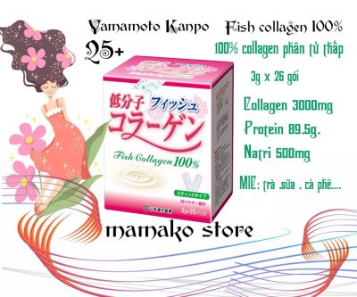 Freeship / Bột Collagen Yamamoto Kanpo / Fish colagen 100% có trọng lượng phân tử thấp 3g*26 gói date 2026