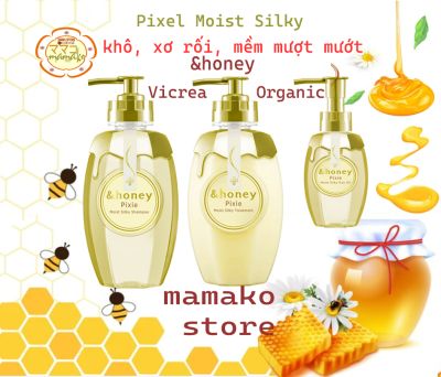 Freeship/ MÙI MỚI/ Dầu gội &honey Vicrea Organic dưỡng ẩm mật ong Pixie/dòng Pixie Moist Silky/ dành cho tóc khô , tóc rối kiểu hơi xoắn