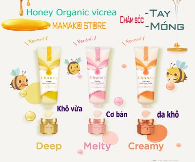 Kem dưỡng da tay từ mật ong &honey Vicrea Organic Hand Cream  50g/3 phân loại Melty/ Deep Moist/Cream 2 in 1 chăm sóc tay & móng