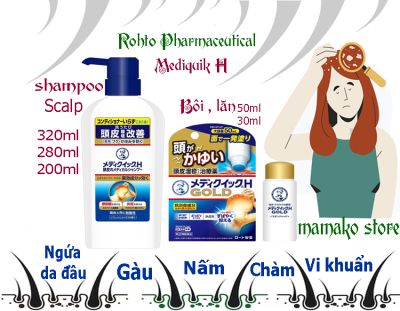 Dầu gội y tế  Rohto - Mediquick H Medical Shampoo for Scalp /dành cho ngứa da đầu gàu nấm /Hương cam quýt/2 phận loại