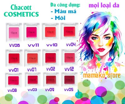 Mỹ phẩm cao cấp Chacott Cosmetics trang điểm đa màu 12 màu / đa công dụng như màu Má / Màu Môi / dòng vivid / sống động