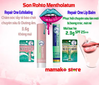 {Tẩy da môi chết & chăm sóc chuyên sâu} Son Rohto Mentholatum Repair One Lip Balm/ Repair One Exfoliating/ 2 phân loại