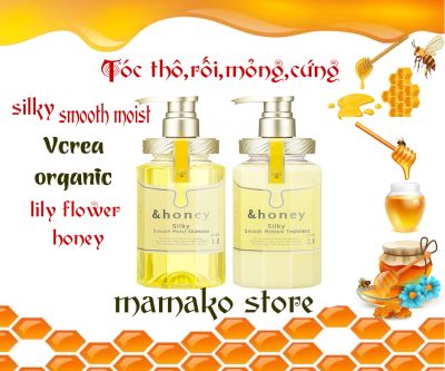 Freeship/ Dầu gội & dầu xã Organic hữu cơ And Honey Silky Smooth Moist/ mật ong hoa bách hợp/tóc khô , mỏng, dễ rối